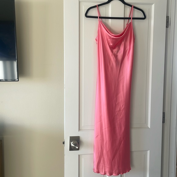 NWT! Bebe Pink Cowl Neck Satin Midi Dress! - Picture 5 of 8